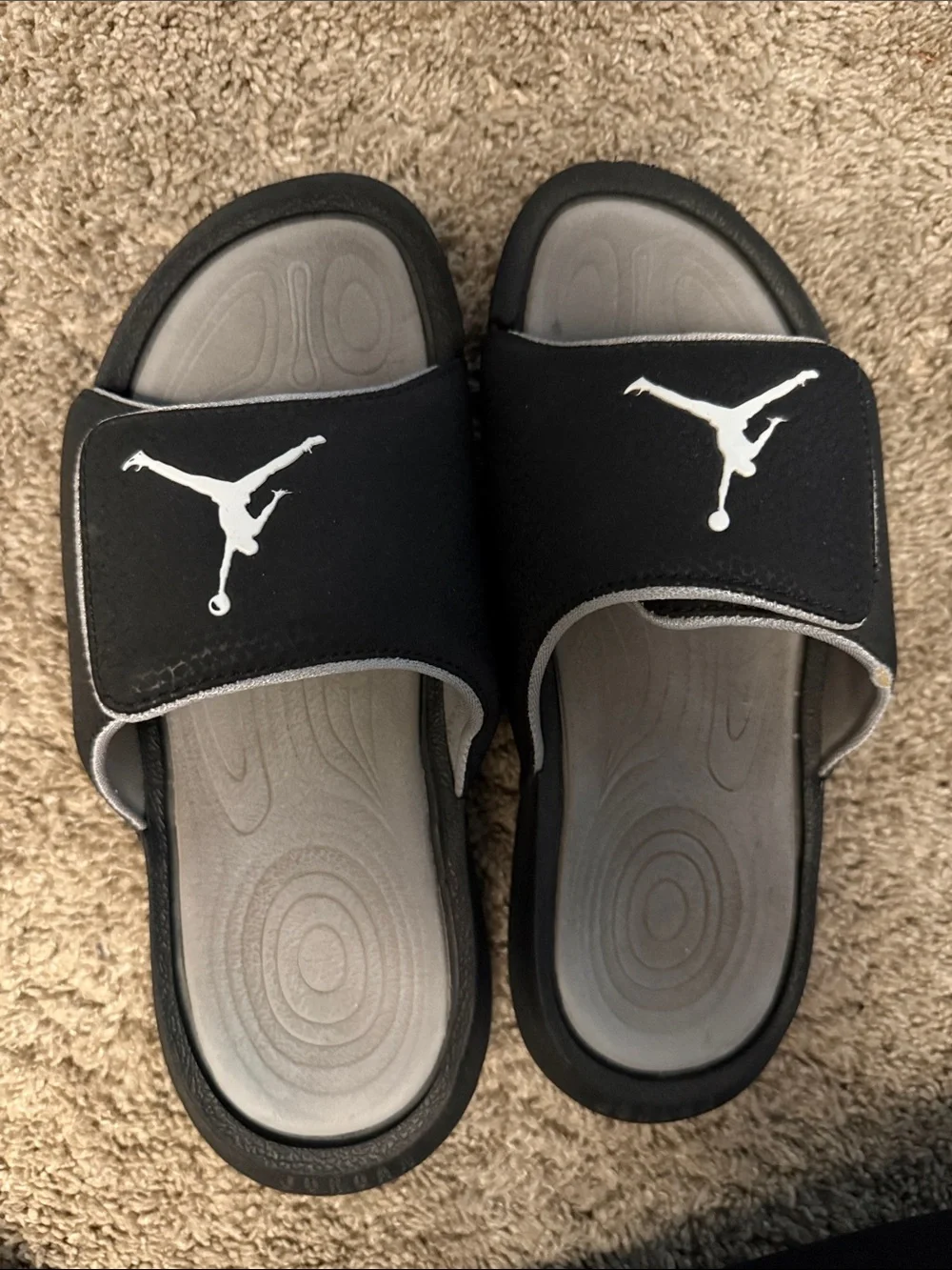 Jordan Kids Black and Gray Slide Sandals with Jumpman Logo